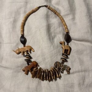 Brown and Tan Safari Necklace with Animal Figurines